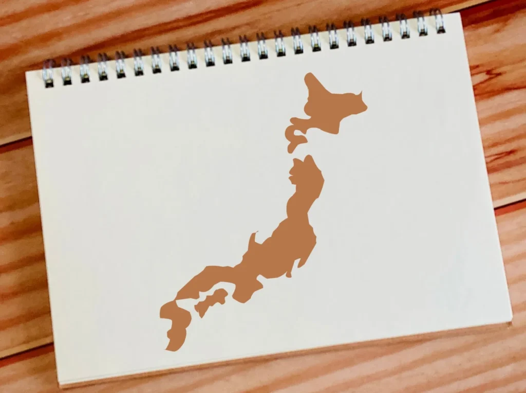 ノートに書かれた日本地図の画像